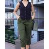 imageGRAPENT Capri Pants for Women Summer High Waisted Cotton Elastic Waist Dressy Casual Office Work Capris Trousers PantsDark Olive