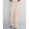 imageGRAPENT Womens Ribbed Knit Flowy Winter Pants Elastic Waist Tie Front Wide Leg Sweater Pants