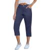 imageGRAPENT Capri Pants for Women Summer High Waisted Cotton Elastic Waist Dressy Casual Office Work Capris Trousers PantsNavy Blue