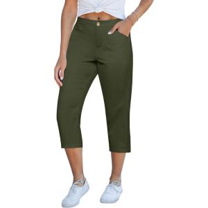 imageGRAPENT Capri Pants for Women Summer High Waisted Cotton Elastic Waist Dressy Casual Office Work Capris Trousers PantsDark Olive