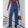 imageGRAPENT Wide Leg Jeans for Women High Waisted Trendy Button Fly Stretchy Denim Pants Vintage Straight Leg Trouser JeansClassic Blue