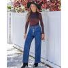 imageGRAPENT Wide Leg Jeans for Women High Waisted Trendy Button Fly Stretchy Denim Pants Vintage Straight Leg Trouser JeansClassic Blue