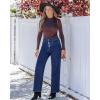 imageGRAPENT Wide Leg Jeans for Women High Waisted Trendy Button Fly Stretchy Denim Pants Vintage Straight Leg Trouser JeansDarkness Blue