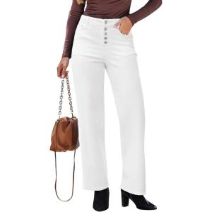 imageGRAPENT Wide Leg Jeans for Women High Waisted Trendy Button Fly Stretchy Denim Pants Vintage Straight Leg Trouser JeansCream White