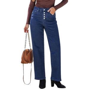 imageGRAPENT Wide Leg Jeans for Women High Waisted Trendy Button Fly Stretchy Denim Pants Vintage Straight Leg Trouser JeansDarkness Blue