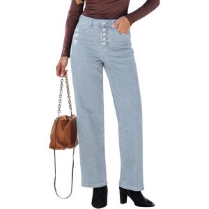 imageGRAPENT Wide Leg Jeans for Women High Waisted Trendy Button Fly Stretchy Denim Pants Vintage Straight Leg Trouser JeansLennox Blue