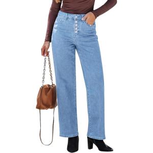 imageGRAPENT Wide Leg Jeans for Women High Waisted Trendy Button Fly Stretchy Denim Pants Vintage Straight Leg Trouser JeansMedium Blue