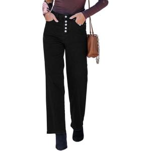 imageGRAPENT Wide Leg Jeans for Women High Waisted Trendy Button Fly Stretchy Denim Pants Vintage Straight Leg Trouser JeansTrue Black