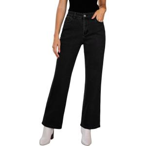 imageGRAPENT Jeans for Women Fleece Lined Pants High Waisted Stretchy Denim Straight Leg Baggy Jeans Sherpa Warm Winter Clothes