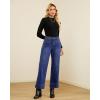 imageGRAPENT Wide Leg Jeans Woman Trendy High Waisted Patch Pocket Stretchy Denim Pants Vintage Casual Trouser JeansClassic Blue