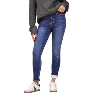 imageGRAPENT Fleece Lined Jeans for Women High Waisted Skinny Welt Pocket Winter Stretchy Denim Pants Warm Thermal JeggingsDarkness Blue