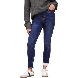 imageGRAPENT Fleece Lined Jeans for Women High Waisted Skinny Welt Pocket Winter Stretchy Denim Pants Warm Thermal JeggingsIndigo Skyblue