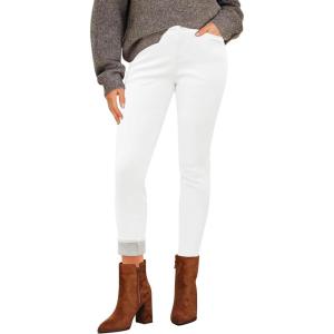 imageGRAPENT Fleece Lined Jeans for Women Trendy High Waisted Skinny Winter Stretchy Denim Pants Ankle Warm Thermal JeggingsCream White