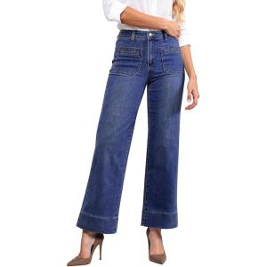 imageGRAPENT Wide Leg Jeans Woman Trendy High Waisted Patch Pocket Stretchy Denim Pants Vintage Casual Trouser JeansClassic Blue