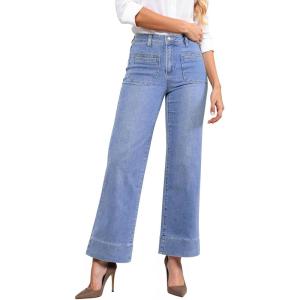 imageGRAPENT Wide Leg Jeans Woman Trendy High Waisted Patch Pocket Stretchy Denim Pants Vintage Casual Trouser JeansLakeside Blue
