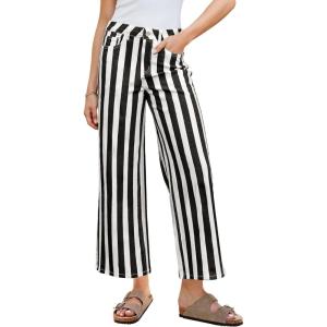 imageGRAPENT Women Jeans Striped Wide Leg High Waisted Trendy Stretchy Denim Pants Cute Casual Trouser Jeans with PocketsBlack