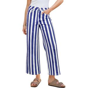 imageGRAPENT Women Jeans Striped Wide Leg High Waisted Trendy Stretchy Denim Pants Cute Casual Trouser Jeans with PocketsBlue