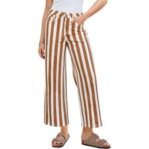 imageGRAPENT Women Jeans Striped Wide Leg High Waisted Trendy Stretchy Denim Pants Cute Casual Trouser Jeans with PocketsBrown