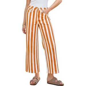 imageGRAPENT Women Jeans Striped Wide Leg High Waisted Trendy Stretchy Denim Pants Cute Casual Trouser Jeans with PocketsOrange