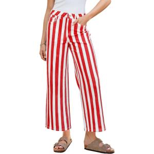 imageGRAPENT Women Jeans Striped Wide Leg High Waisted Trendy Stretchy Denim Pants Cute Casual Trouser Jeans with PocketsRed