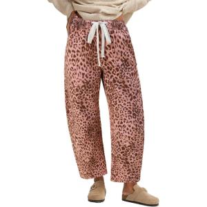 imageGRAPENT Barrel Jeans for Women Trendy High Waisted Pull On Wide Leg Cropped Leopard Cheetah Print Stretchy Denim PantsPink Leopard