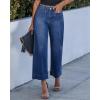 imageGRAPENT Cropped Jeans for Women Trendy 2026 Wide Leg High Waisted Patch Pocket Stretchy Denim Pants Short Trouser JeansClassic Blue