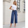 imageGRAPENT Cropped Jeans for Women Trendy 2026 Wide Leg High Waisted Patch Pocket Stretchy Denim Pants Short Trouser JeansClassic Blue