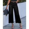 imageGRAPENT Cropped Jeans for Women Trendy 2026 Wide Leg High Waisted Patch Pocket Stretchy Denim Pants Short Trouser JeansWashed Black