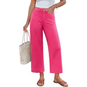 imageGRAPENT Cropped Jeans for Women Trendy 2026 Wide Leg High Waisted Patch Pocket Stretchy Denim Pants Short Trouser JeansHot Pink