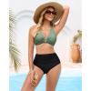 imageGRAPENT Bikini Top for Women Ruched O Ring Padded Adjustable Straps Bathing Suits Swim Tops Only Beach Vacation ClothesIceberg Green
