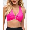 imageGRAPENT Bikini Top for Women Ruched O Ring Padded Adjustable Straps Bathing Suits Swim Tops Only Beach Vacation ClothesNeon Pink