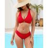 imageGRAPENT Bikini Top for Women Ruched O Ring Padded Adjustable Straps Bathing Suits Swim Tops Only Beach Vacation ClothesRed