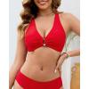 imageGRAPENT Bikini Top for Women Ruched O Ring Padded Adjustable Straps Bathing Suits Swim Tops Only Beach Vacation ClothesRed