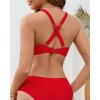 imageGRAPENT Bikini Top for Women Ruched O Ring Padded Adjustable Straps Bathing Suits Swim Tops Only Beach Vacation ClothesRed