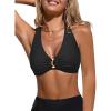 imageGRAPENT Bikini Top for Women Ruched O Ring Padded Adjustable Straps Bathing Suits Swim Tops Only Beach Vacation ClothesBlack