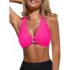 imageGRAPENT Bikini Top for Women Ruched O Ring Padded Adjustable Straps Bathing Suits Swim Tops Only Beach Vacation ClothesNeon Pink