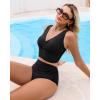 imageGRAPENT Bikini Tops for Women Cropped Tankini Tops Beach Ruched Knot Cut Out Padded Adjustable Swimwear Swim Top OnlyBlack