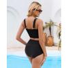 imageGRAPENT Bikini Tops for Women Cropped Tankini Tops Beach Ruched Knot Cut Out Padded Adjustable Swimwear Swim Top OnlyBlack