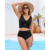 imageGRAPENT Bikini Tops for Women Cropped Tankini Tops Beach Ruched Knot Cut Out Padded Adjustable Swimwear Swim Top OnlyBlack