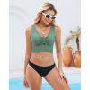 imageGRAPENT Bikini Tops for Women Cropped Tankini Tops Beach Ruched Knot Cut Out Padded Adjustable Swimwear Swim Top OnlyIceberg Green