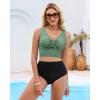 imageGRAPENT Bikini Tops for Women Cropped Tankini Tops Beach Ruched Knot Cut Out Padded Adjustable Swimwear Swim Top OnlyIceberg Green
