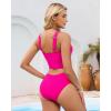 imageGRAPENT Bikini Tops for Women Cropped Tankini Tops Beach Ruched Knot Cut Out Padded Adjustable Swimwear Swim Top OnlyNeon Pink