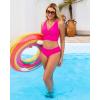 imageGRAPENT Bikini Tops for Women Cropped Tankini Tops Beach Ruched Knot Cut Out Padded Adjustable Swimwear Swim Top OnlyNeon Pink