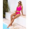 imageGRAPENT Bikini Tops for Women Cropped Tankini Tops Beach Ruched Knot Cut Out Padded Adjustable Swimwear Swim Top OnlyNeon Pink