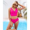 imageGRAPENT Bikini Tops for Women Cropped Tankini Tops Beach Ruched Knot Cut Out Padded Adjustable Swimwear Swim Top OnlyNeon Pink