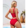 imageGRAPENT Bikini Tops for Women Cropped Tankini Tops Beach Ruched Knot Cut Out Padded Adjustable Swimwear Swim Top OnlyRed