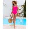 imageGRAPENT One Piece Swimsuit Women Ruched Twist Front Padded Modest Full Coverage Swim Bathing Suit Swimwear SwimsuitsNeon Pink