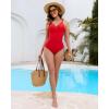 imageGRAPENT One Piece Swimsuit Women Ruched Twist Front Padded Modest Full Coverage Swim Bathing Suit Swimwear SwimsuitsRed