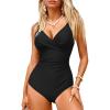 imageGRAPENT One Piece Swimsuit Women Ruched Twist Front Padded Modest Full Coverage Swim Bathing Suit Swimwear SwimsuitsBlack