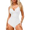 imageGRAPENT One Piece Swimsuit Women Ruched Twist Front Padded Modest Full Coverage Swim Bathing Suit Swimwear SwimsuitsWhite